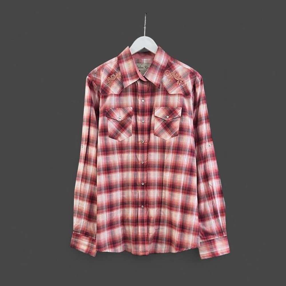 🔥 CEDAR ROSE Embroidered Western Rodeo Diamond Pearl Snap Button Shirt